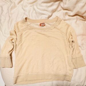 Mud Pie Cream Raw-Edge Lightweight Sweatshirt